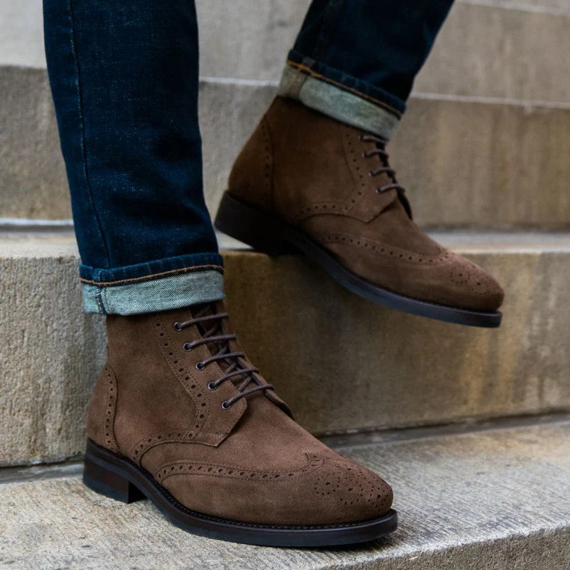 SUEDE BOOTS WITH BROGUE DETAIL BROWN The Alternate