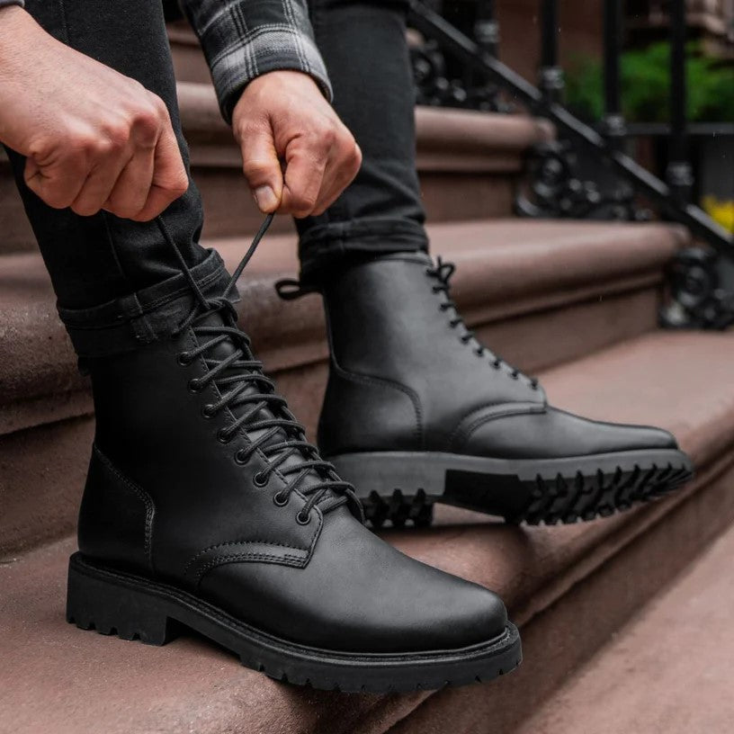 Black leather combat boots mens online