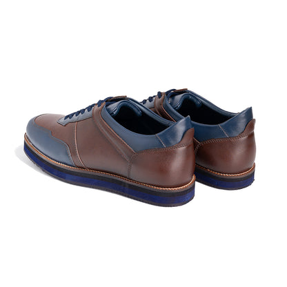 Brown and blue flat-toe sneaker