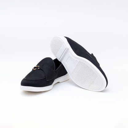 SUEDE LOAFERS WITH HOOK- BLACK