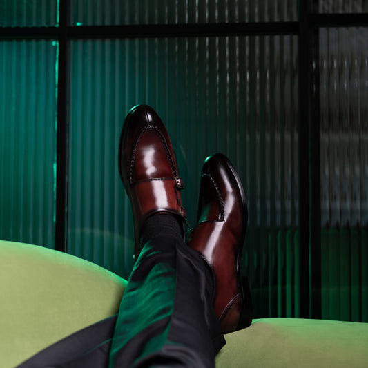 MONK STRAPS WITH TOE STITCH-CHERRY