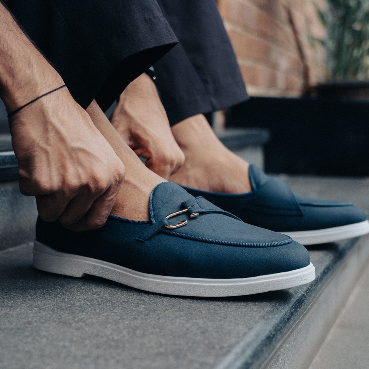 SUEDE LOAFERS WITH HOOK - BLUE