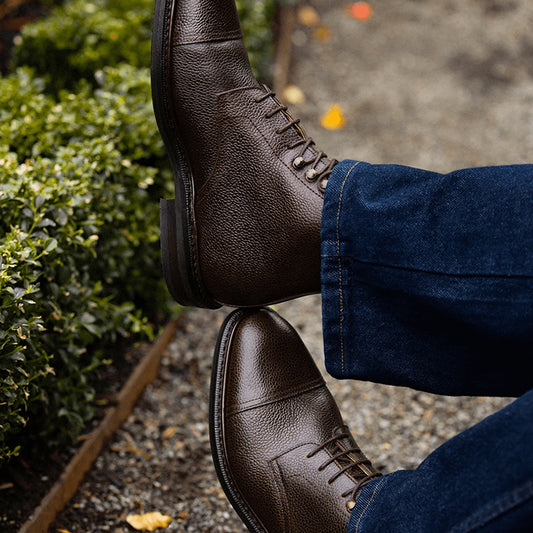 Textured Lace boots with toe cap brown