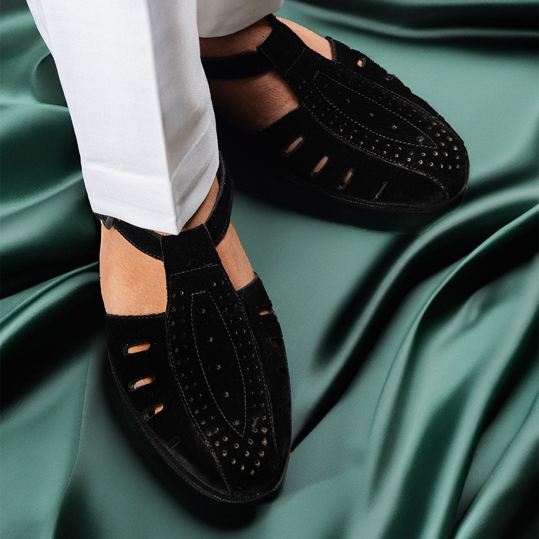 The Alternate Velvet Sandals- Black