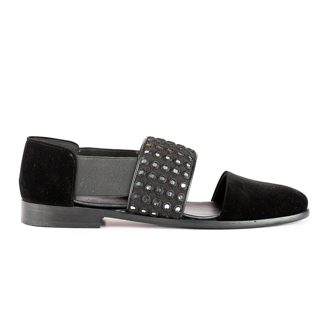 VELVET SANDALS WITH MIRROR DETAIL-BLACK