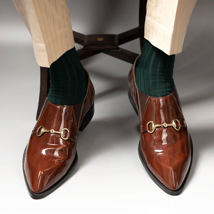 POINTED SLIP-ONS WITH BUCKLE- BROWN