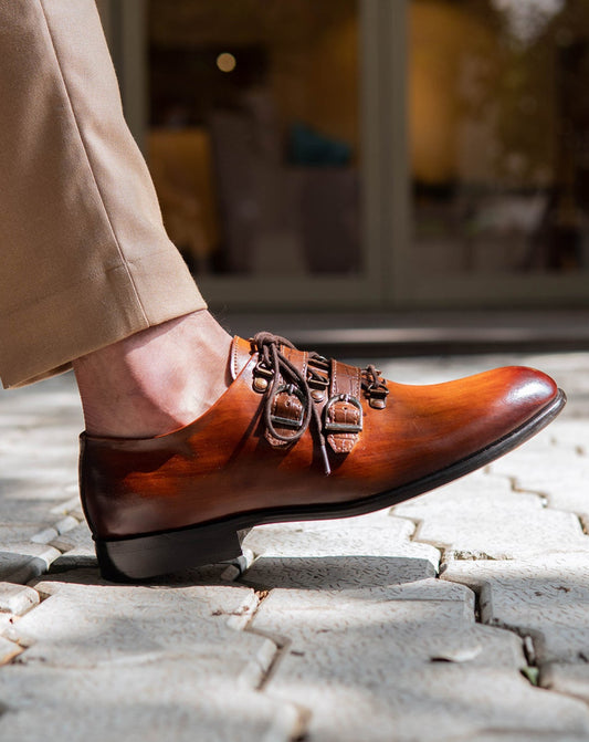 TAN LACE UPS WITH PATINA FINISH