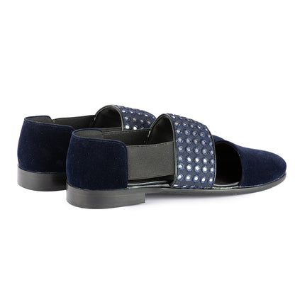 VELVET SANDALS WITH MIRROR DETAIL-BLUE