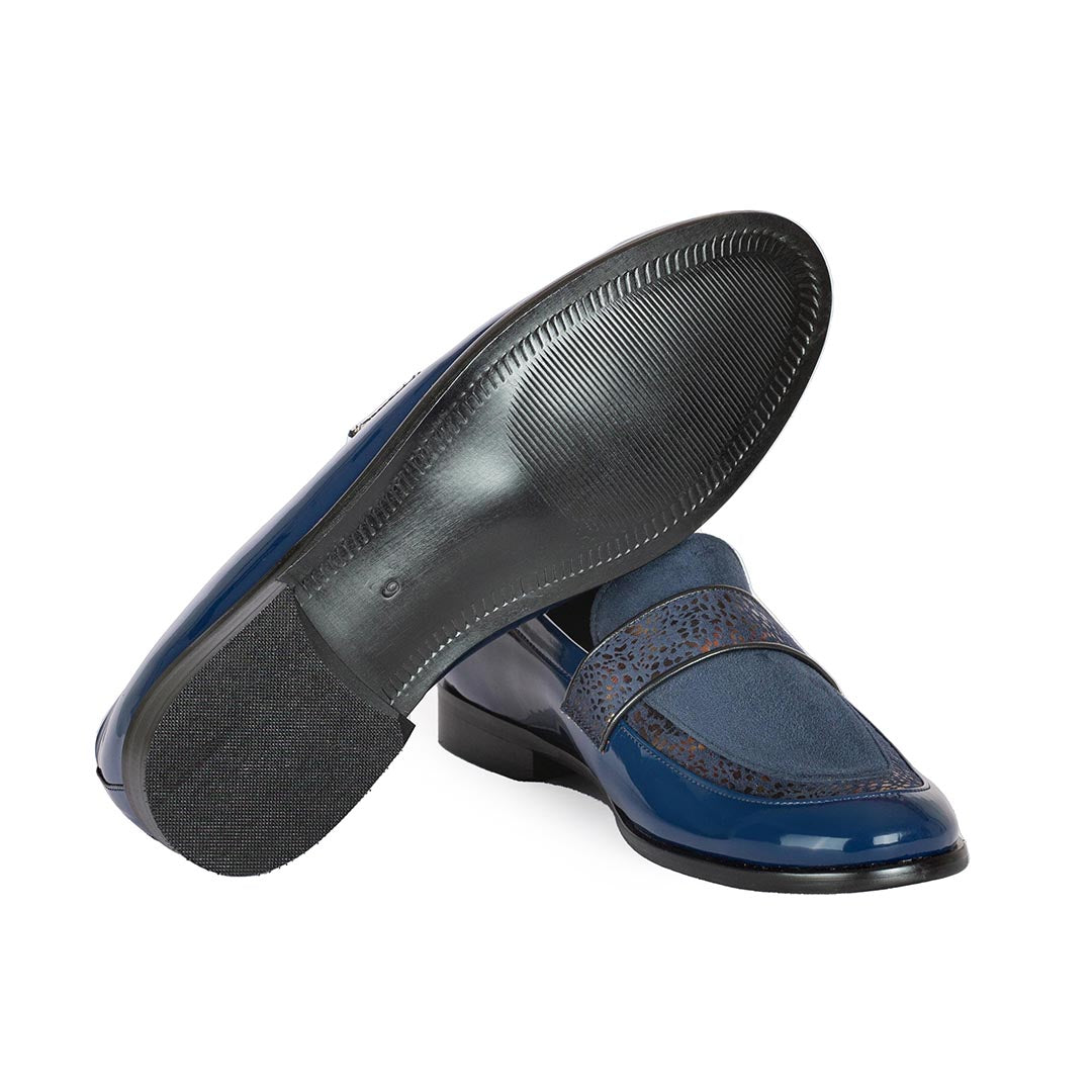 PATENT SLIP-ONS WITH SUEDE- BLUE