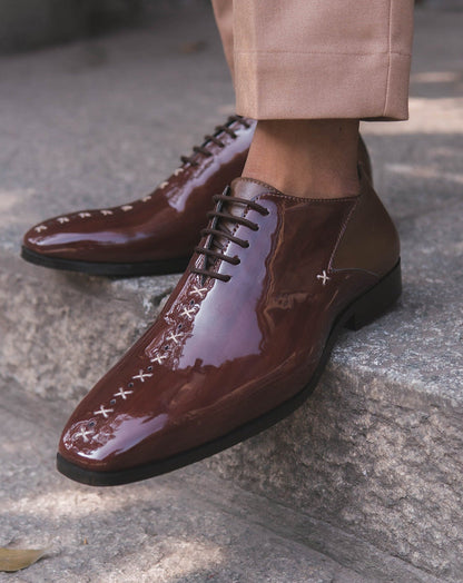 PATENT LACE-UPS-BROWN - HEIGHT ELEVATION