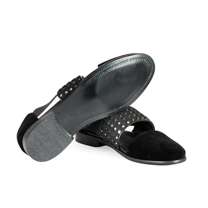 VELVET SANDALS WITH MIRROR DETAIL-BLACK