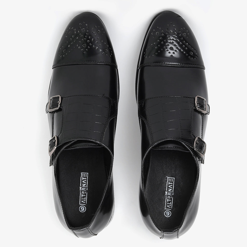 MONK STRAP WITH CROCO STRAP-BLACK