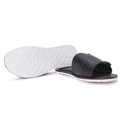 Black woven flip online flops