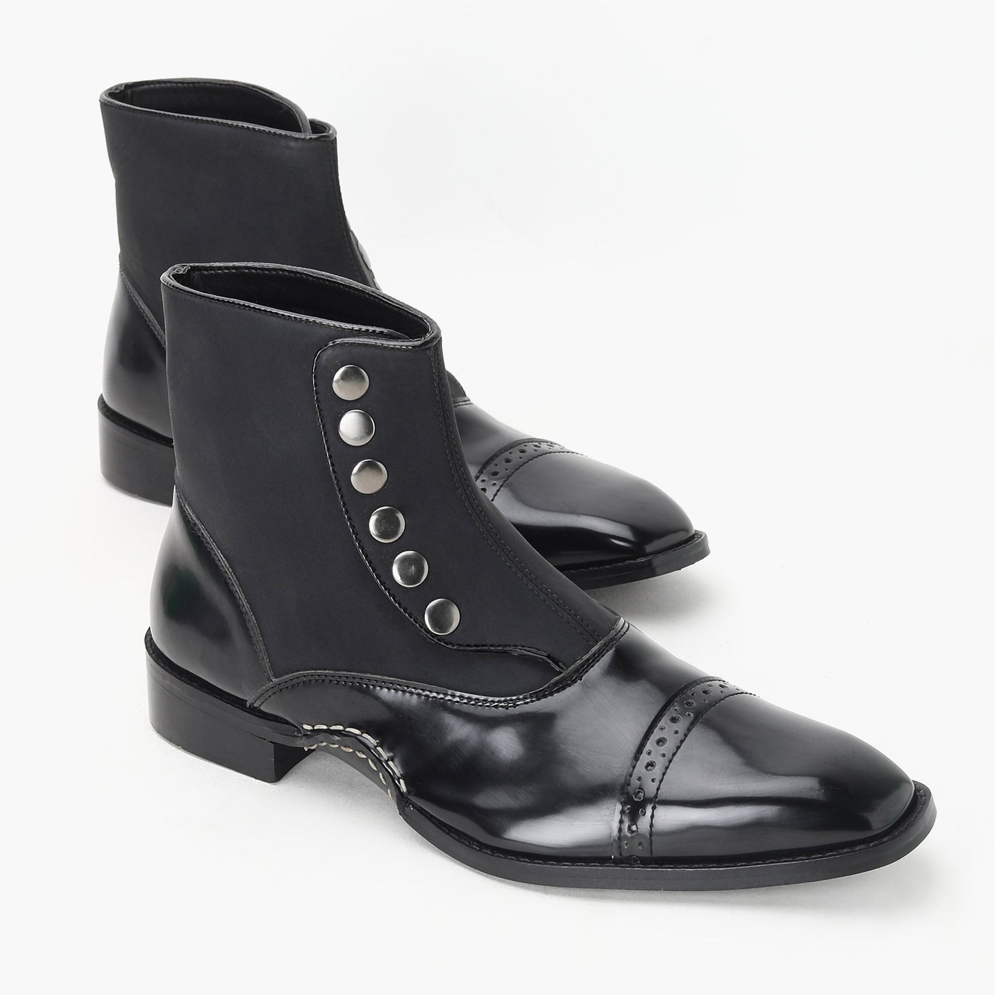 BUTTON ANKLE BOOTS-BLACK