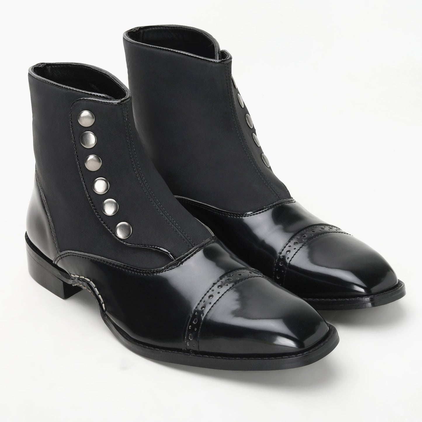 BUTTON ANKLE BOOTS-BLACK