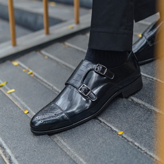 MONK STRAP WITH CROCO STRAP-BLACK