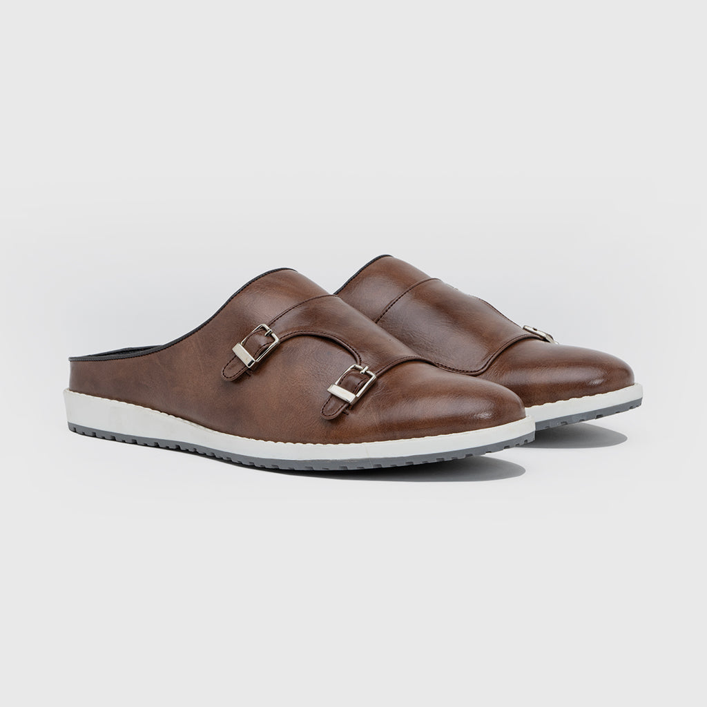 MONK STRAP MULES-BROWN