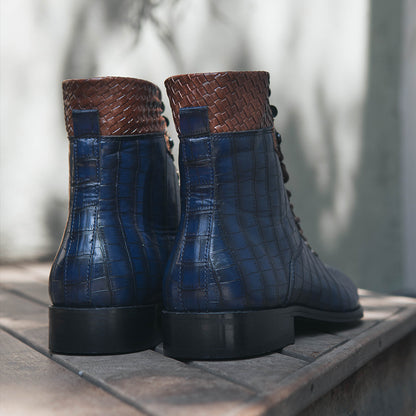 CROCO BOOTS WITH WEAVING DETAIL