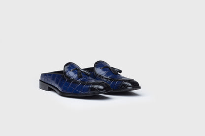 BURNISHED MULES- BLUE