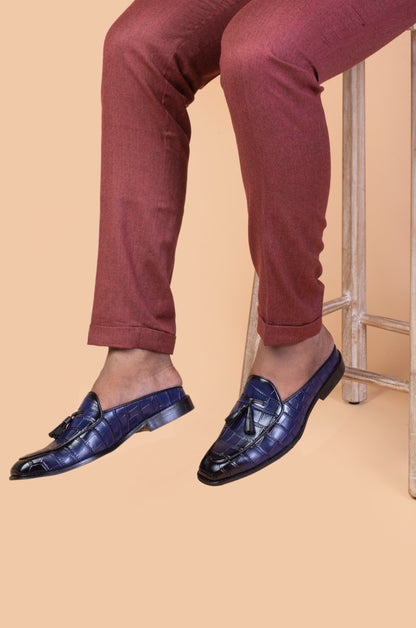 BURNISHED MULES- BLUE