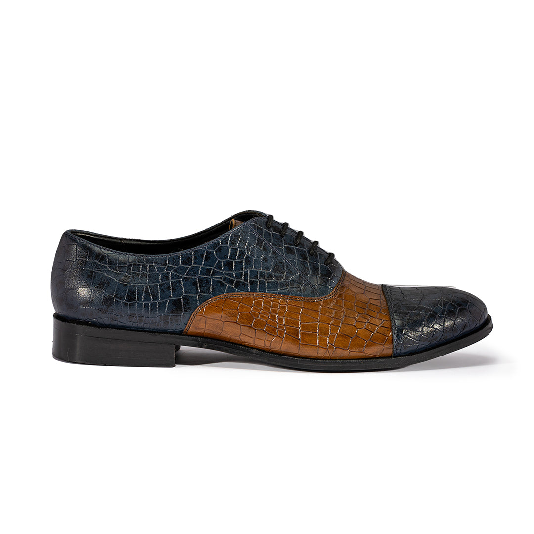 Oxfords with croco detail- Blue/Tan