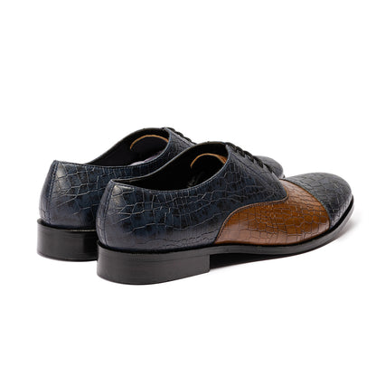 Oxfords with croco detail- Blue/Tan